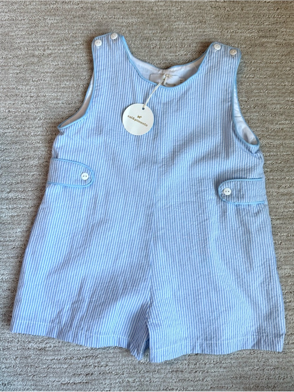 NWT Sal & Pimenta Blue Seersucker Jon Jon 18M | Sold Out Style